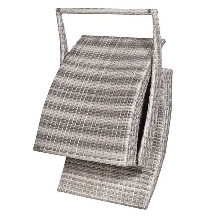 Chaise longue pliante tissu blanc et résine tressée gris Manap - Photo n°3