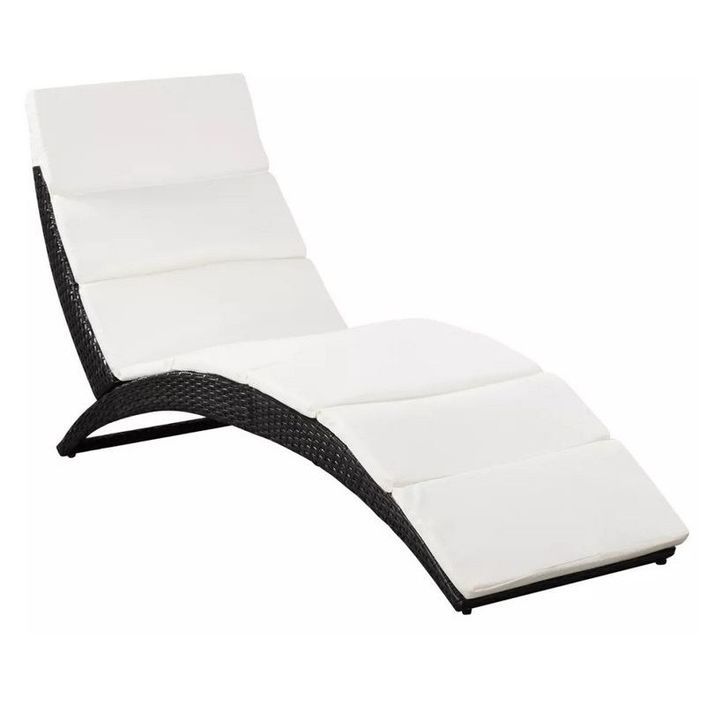 Chaise longue pliante tissu blanc et résine tressée noire Manap - Photo n°1