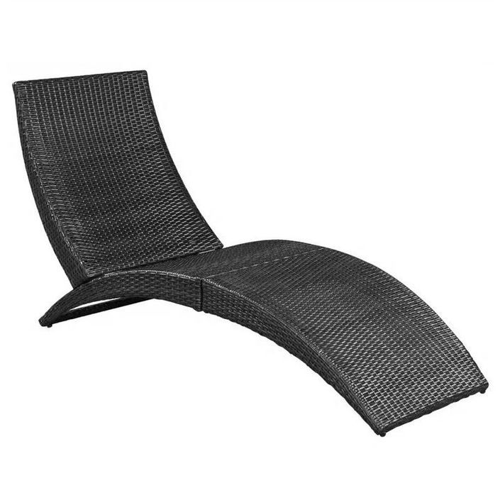Chaise longue pliante tissu blanc et résine tressée noire Manap - Photo n°2