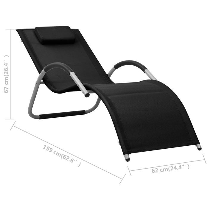Chaise longue Textilène Noir et gris 2 - Photo n°7