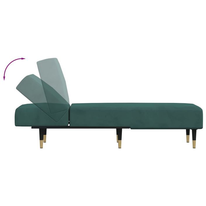 Chaise longue vert foncé velours - Photo n°6