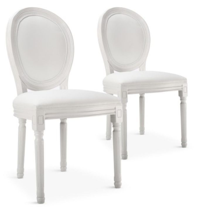 Chaise médaillon bois blanc et simili blanc Louis XVI - Lot de 2 - Photo n°1