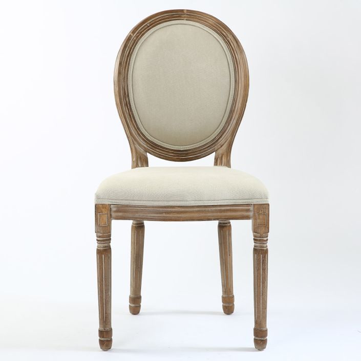 Chaise médaillon bois et tissu beige Louis XVI - Lot de 2 - Photo n°3