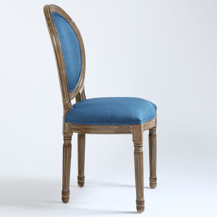 Chaise médaillon bois et tissu bleu Louis XVI - Lot de 2 - Photo n°4