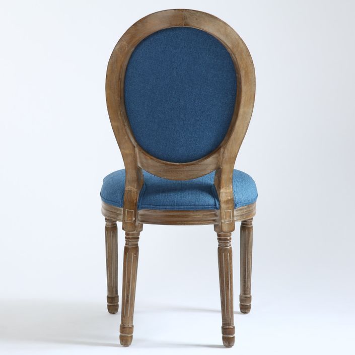 Chaise médaillon bois et tissu bleu Louis XVI - Lot de 2 - Photo n°5