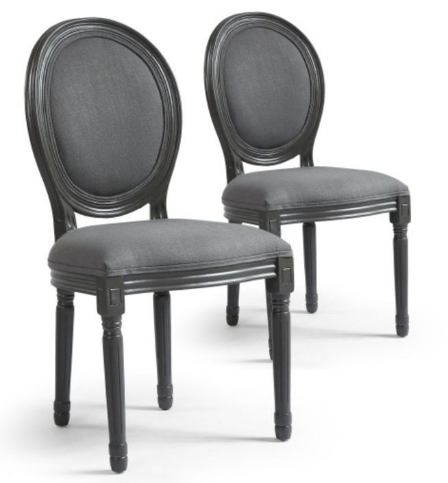 Chaise médaillon bois et tissu gris Louis XVI - Lot de 2 2 - Photo n°1