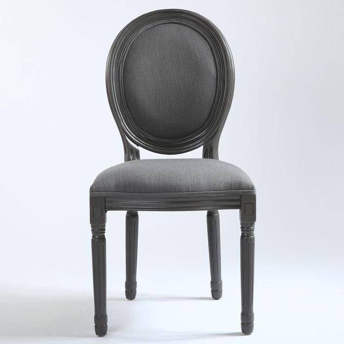 Chaise médaillon bois et tissu gris Louis XVI - Lot de 2 2 - Photo n°3
