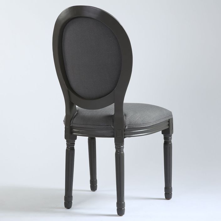 Chaise médaillon bois et tissu gris Louis XVI - Lot de 2 2 - Photo n°5