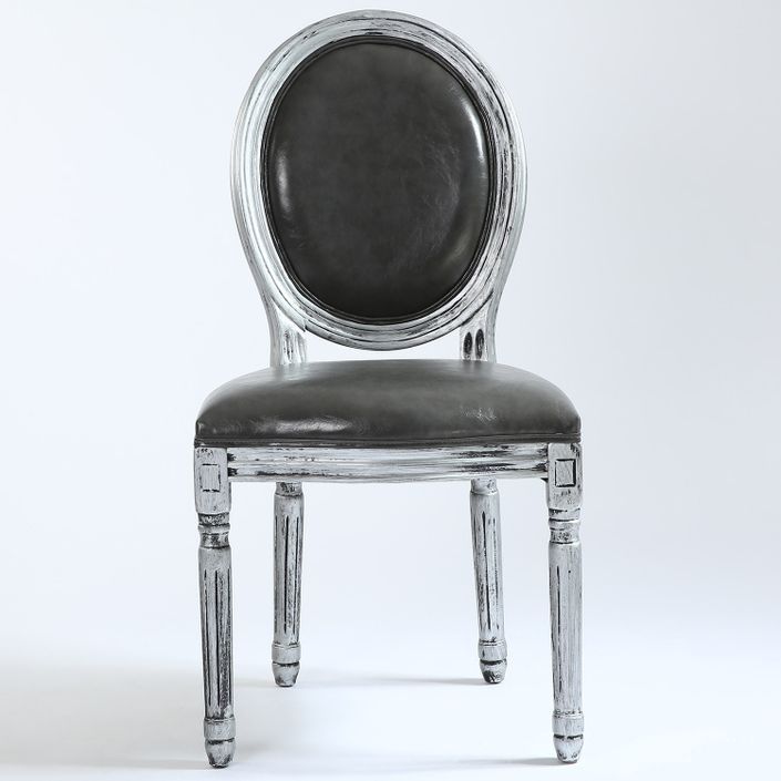 Chaise médaillon bois patiné argenté et simili gris Louis XVI - Lot de 2 - Photo n°3