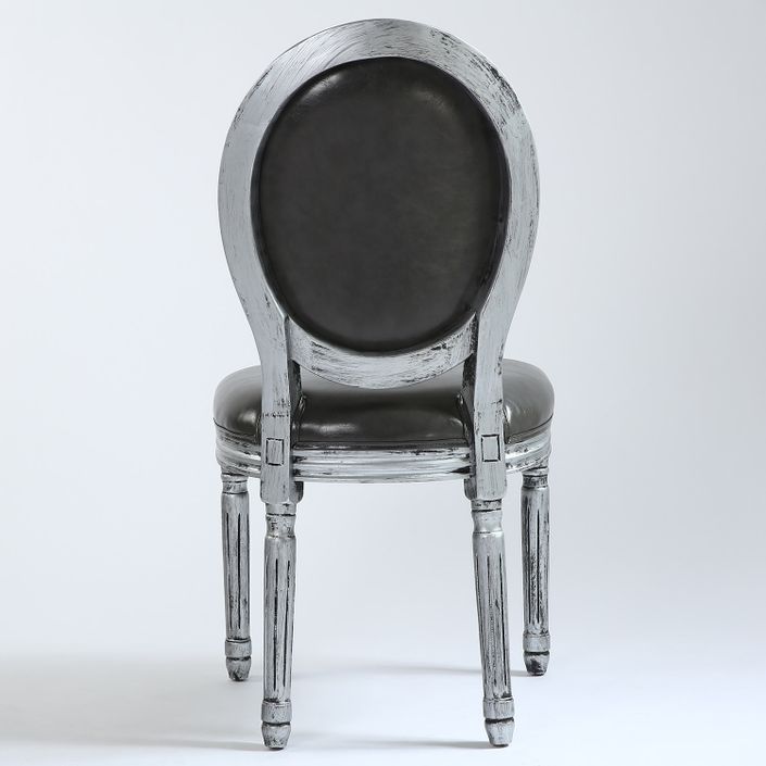 Chaise médaillon bois patiné argenté et simili gris Louis XVI - Lot de 2 - Photo n°5
