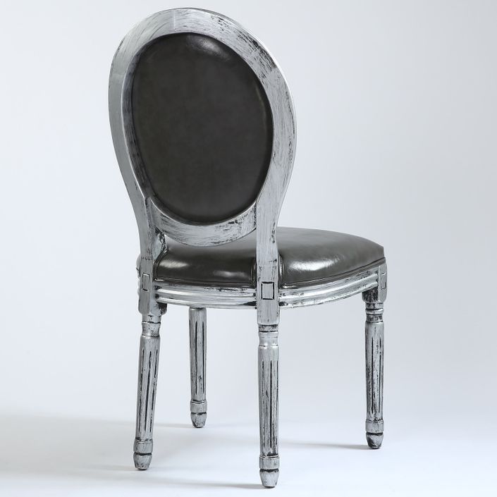 Chaise médaillon bois patiné argenté et simili gris Louis XVI - Lot de 2 - Photo n°6
