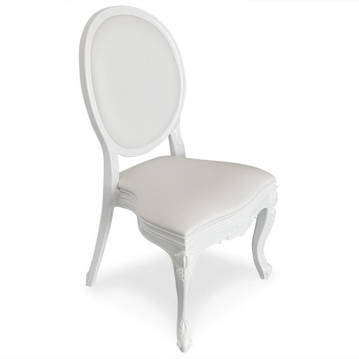Chaise médaillon simili cuir blanc et pieds bois Ubi - Lot de 4 - Photo n°2