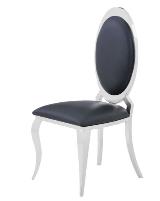 Chaise médaillon simili cuir et pieds métal argenté effet miroir Joliva - Lot de 4 - Photo n°1