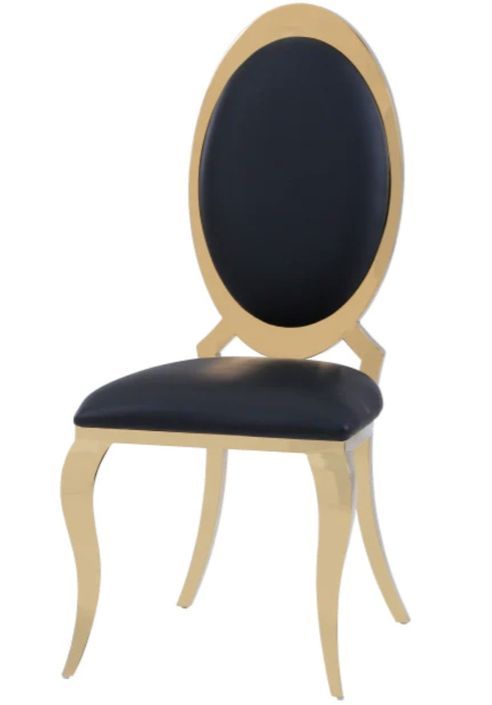 Chaise médaillon simili cuir et pieds métal doré effet miroir Joliva - Lot de 4 - Photo n°3