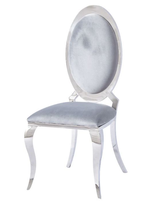 Chaise médaillon velours et pieds métal argenté effet miroir Joliva - Lot de 4 - Photo n°3