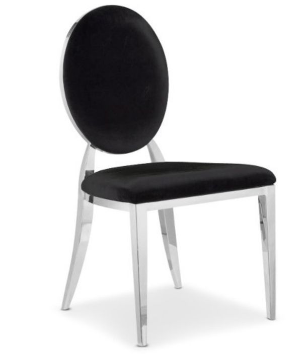 Chaise médaillon velours noir et pieds métal argenté effet miroir Arel - Lot de 4 - Photo n°1