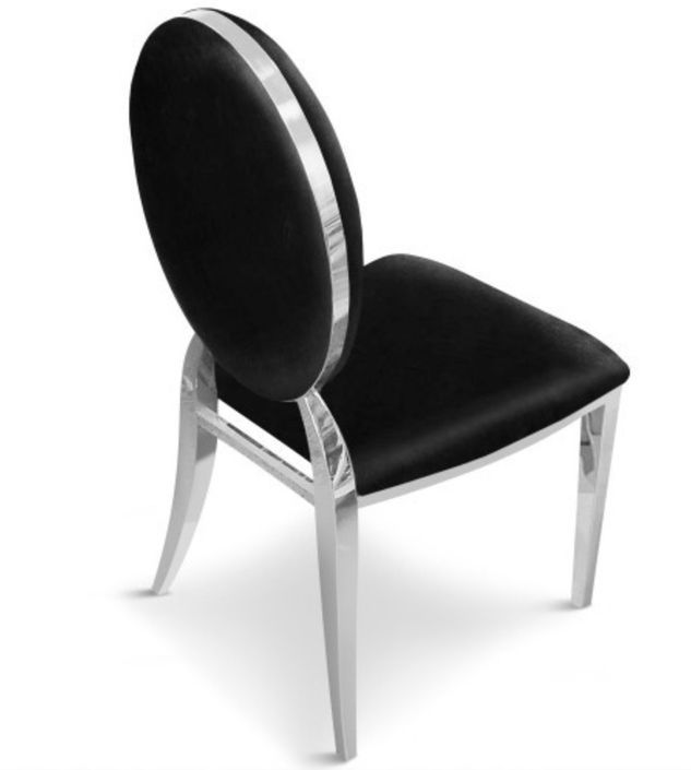 Chaise médaillon velours noir et pieds métal argenté effet miroir Arel - Lot de 4 - Photo n°2