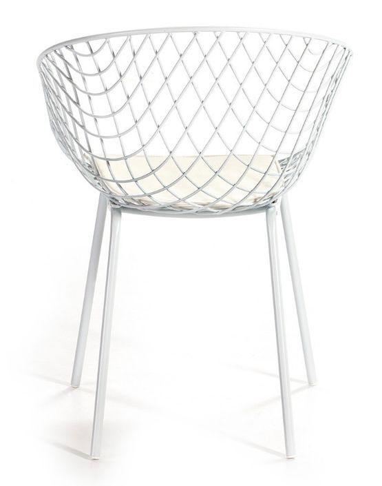 Chaise métal avec accoudoirs et coussins simili cuir blanc Ram - Photo n°3