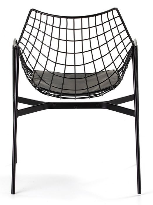 Chaise métal blanc avec accoudoirs et coussin simili cuir noir Ram - Photo n°3
