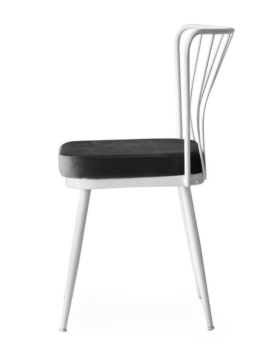 Chaise métal blanc et assise velours noir Manky - Lot de 4 - Photo n°3