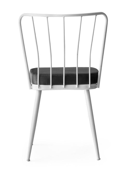 Chaise métal blanc et assise velours noir Manky - Lot de 4 - Photo n°4