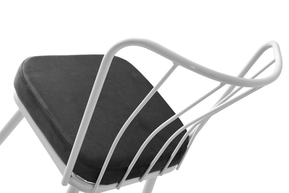 Chaise métal blanc et assise velours noir Manky - Lot de 4 - Photo n°5