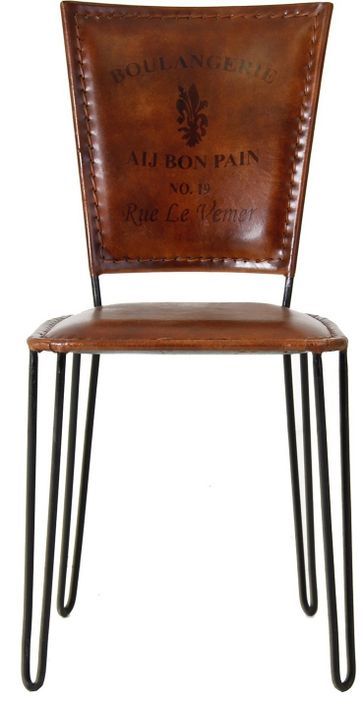 Chaise métal noir et assise cuir marron imprimé Lazar - Photo n°2