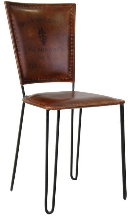 Chaise métal noir et assise cuir marron imprimé Lazar - Photo n°1