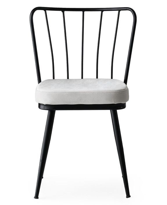 Chaise métal noir et assise velours blanc Manky - Lot de 4 - Photo n°1