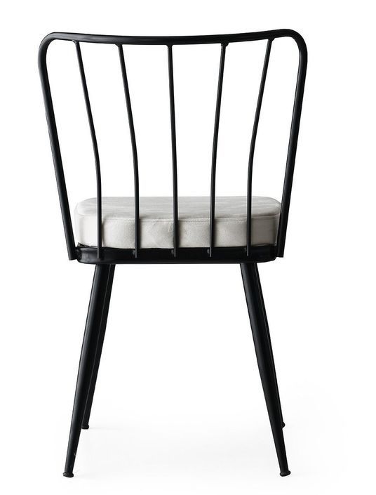 Chaise métal noir et assise velours blanc Manky - Lot de 4 - Photo n°3