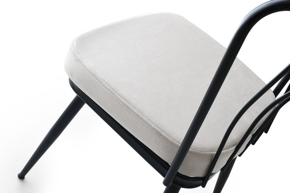 Chaise métal noir et assise velours blanc Manky - Lot de 4 - Photo n°5