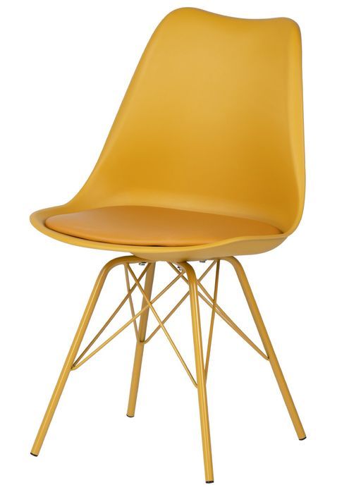 Chaise moderne assise similicuir jaune et pieds métal jaune Kinda - Photo n°1