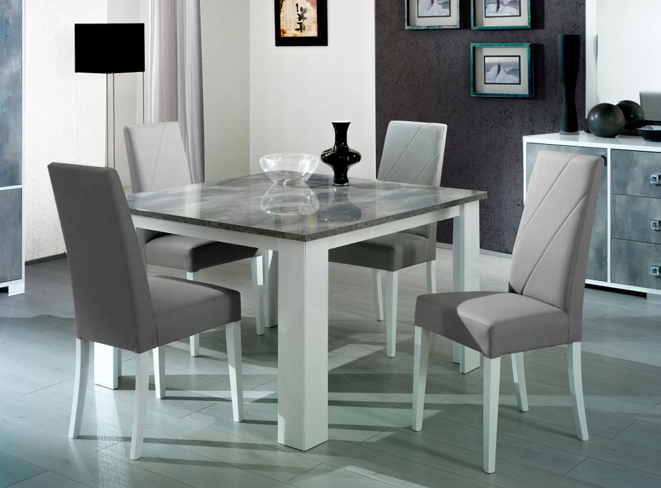 Chaise moderne bois blanc brillant et tissu gris Sting - Photo n°4