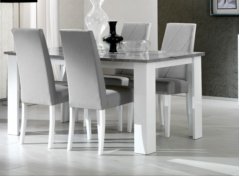 Chaise moderne bois blanc brillant et tissu gris Sting - Photo n°2