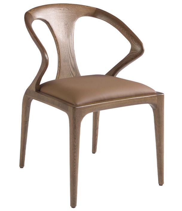 Chaise moderne en bois de frêne couleur noyer et simili cuir Omkra - Photo n°1