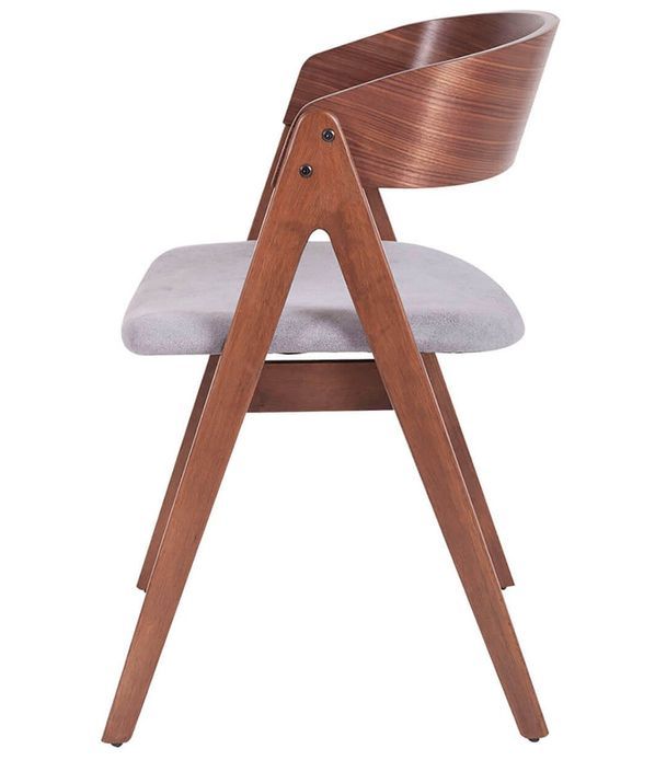 Chaise moderne en bois de noyer et tissu gris clair Merka - Photo n°2