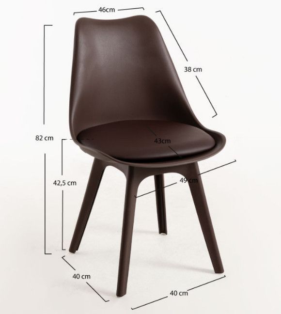 Chaise moderne polypropylène et coussin d'assise simili cuir chocolat Arko - Lot de 2 - Photo n°2