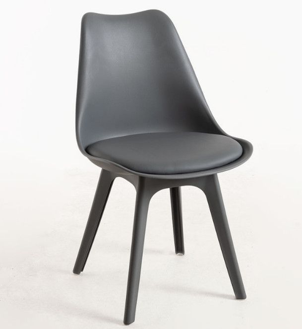 Chaise moderne polypropylène et coussin d'assise simili cuir gris foncé Arko - Lot de 2 - Photo n°1