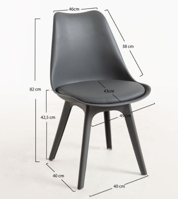 Chaise moderne polypropylène et coussin d'assise simili cuir gris foncé Arko - Lot de 2 - Photo n°4