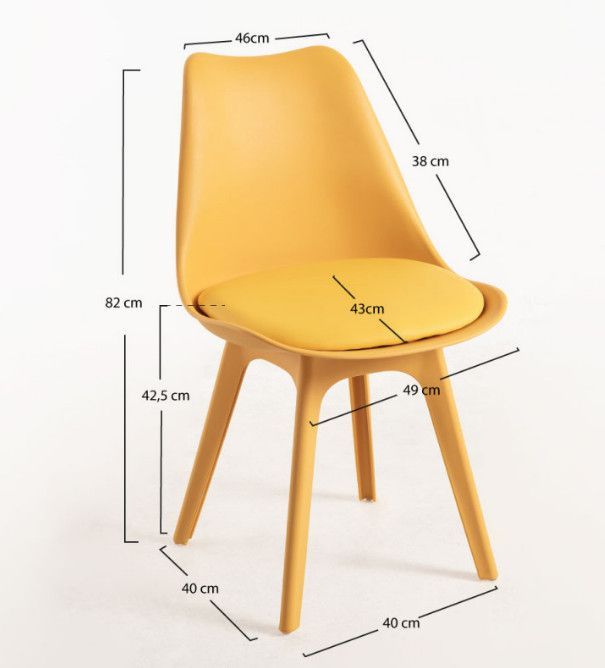 Chaise moderne polypropylène et coussin d'assise simili cuir jaune Arko - Lot de 2 - Photo n°4