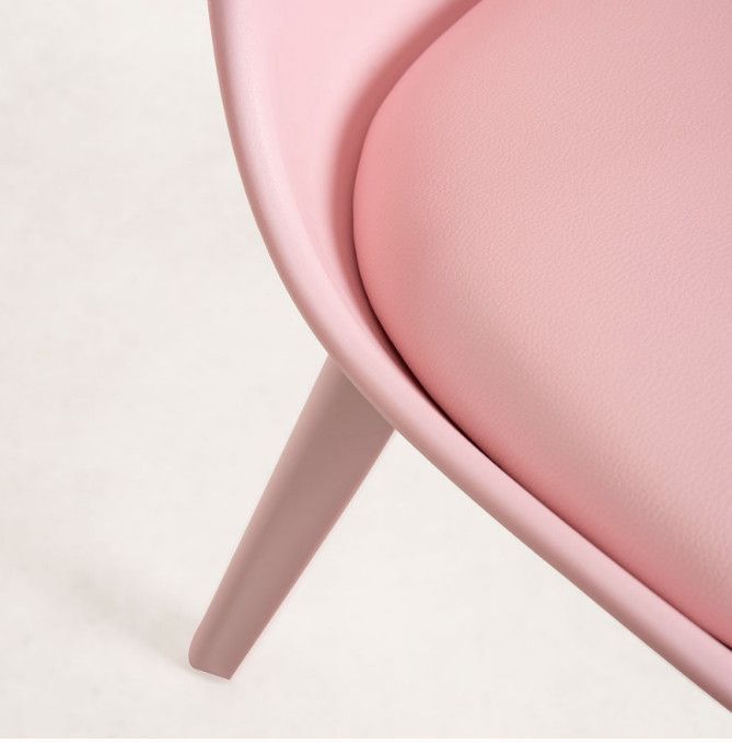 Chaise moderne polypropylène et coussin d'assise simili cuir rose Arko - Lot de 2 - Photo n°5