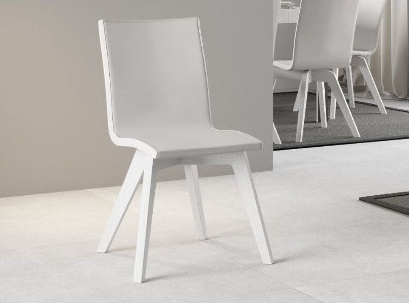 Chaise moderne simili cuir blanc et pieds bois frêne blanc Julak - Photo n°1