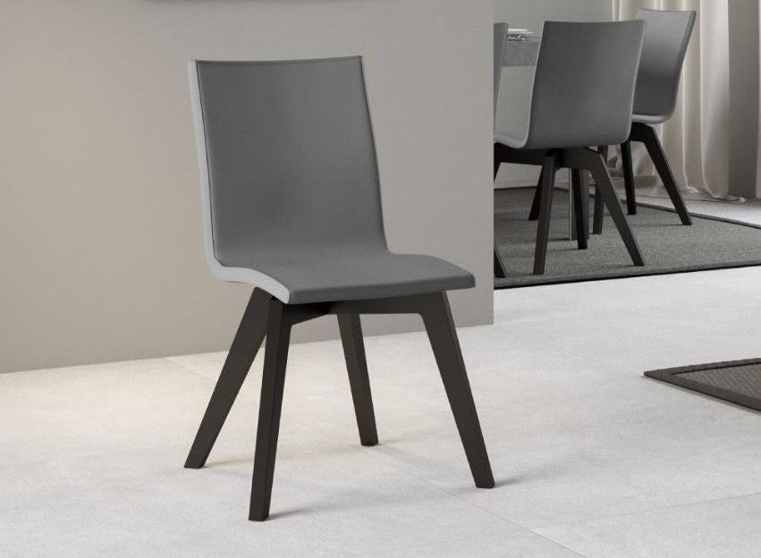 Chaise moderne simili cuir gris et pieds bois anthracite Julak - Photo n°1