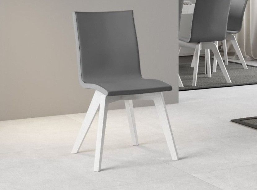 Chaise moderne simili cuir gris et pieds bois frêne blanc Julak - Photo n°1