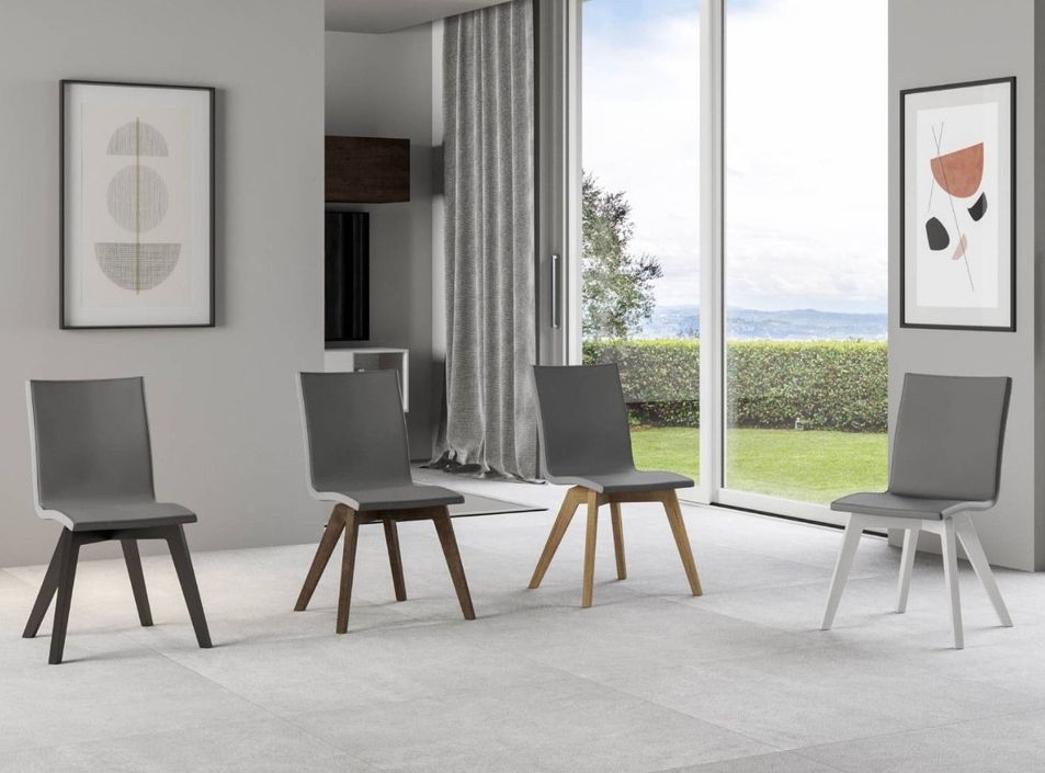 Chaise moderne simili cuir gris et pieds bois frêne blanc Julak - Photo n°3