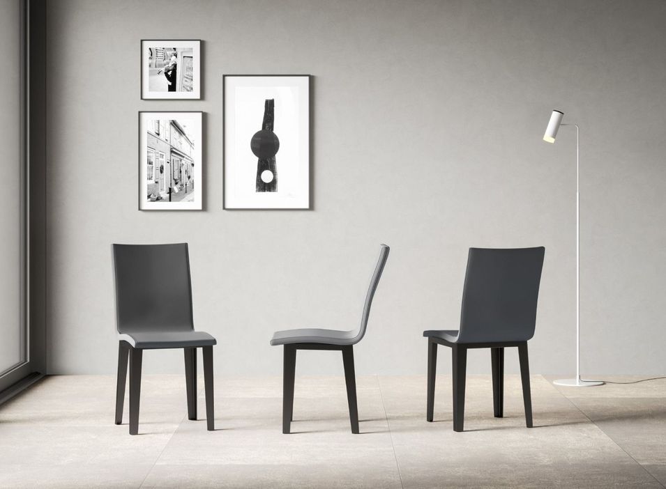 Chaise moderne simili cuir gris et pieds métal anthracite Sofy - Photo n°3