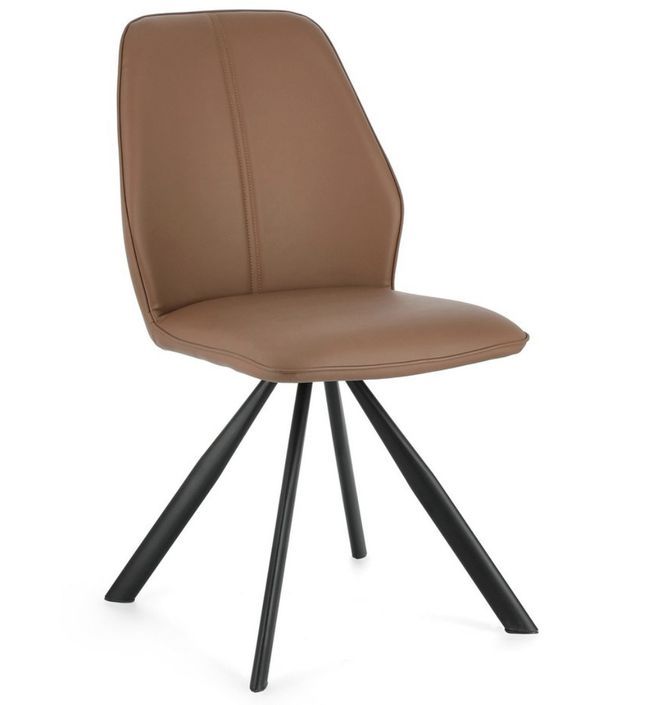 Chaise moderne simili cuir marron et pieds acier noir Zebra - Lot de 2 - Photo n°1