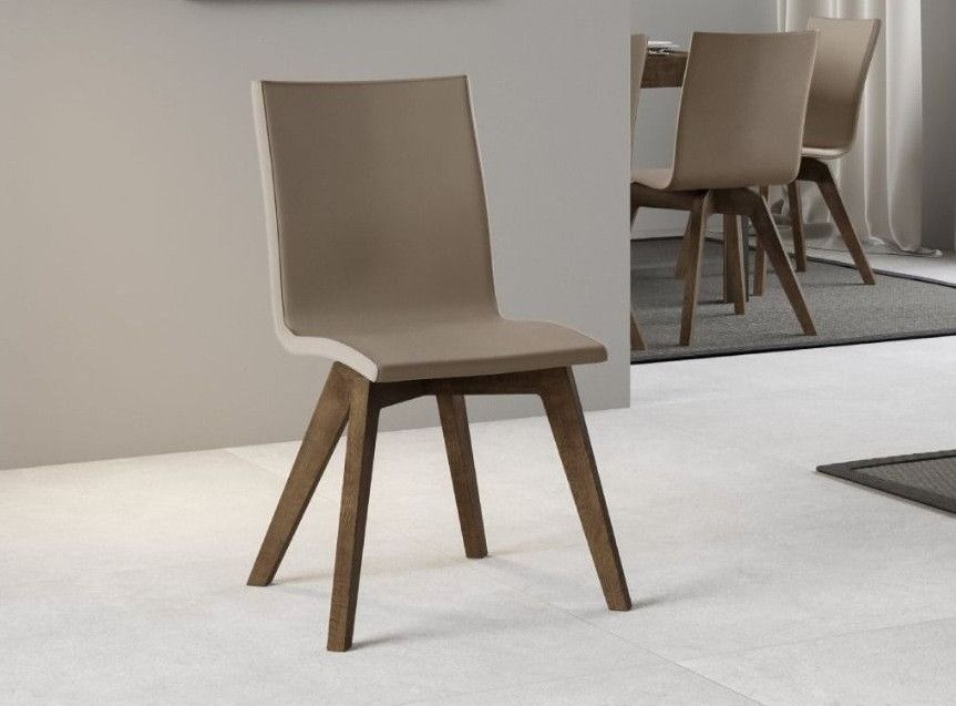 Chaise moderne simili cuir marron et pieds bois foncé Julak - Photo n°1