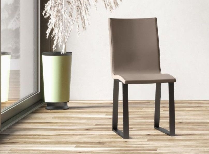 Chaise moderne simili cuir marron et pieds métal anthracite Bary - Photo n°2