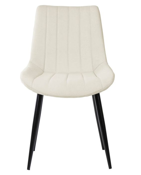 Chaise moderne tissu beige clair matelassé et pieds métal noir Liza - Photo n°3